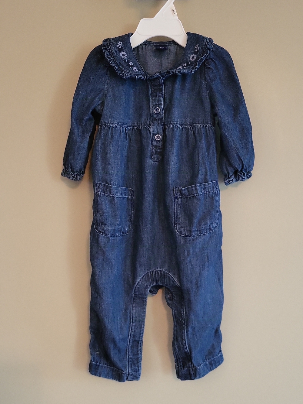 Baby Gap dark denim embrodiered romper